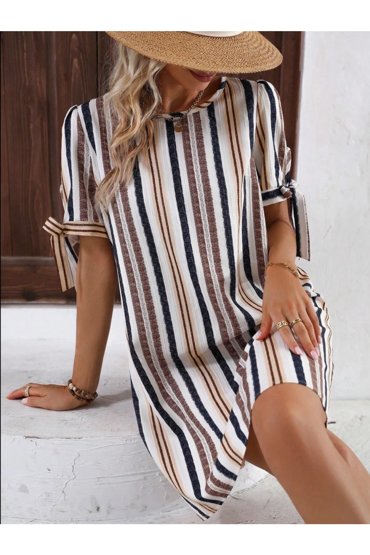 Baskılı İthal Keten Elbise