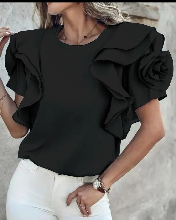 Çiçek Aksesuarlı Dalgıç&Şifon  Bluz