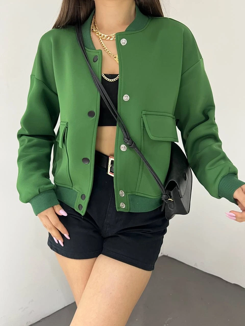 Dalgıç Kumaş Çift Cepli  Bomber Ceket