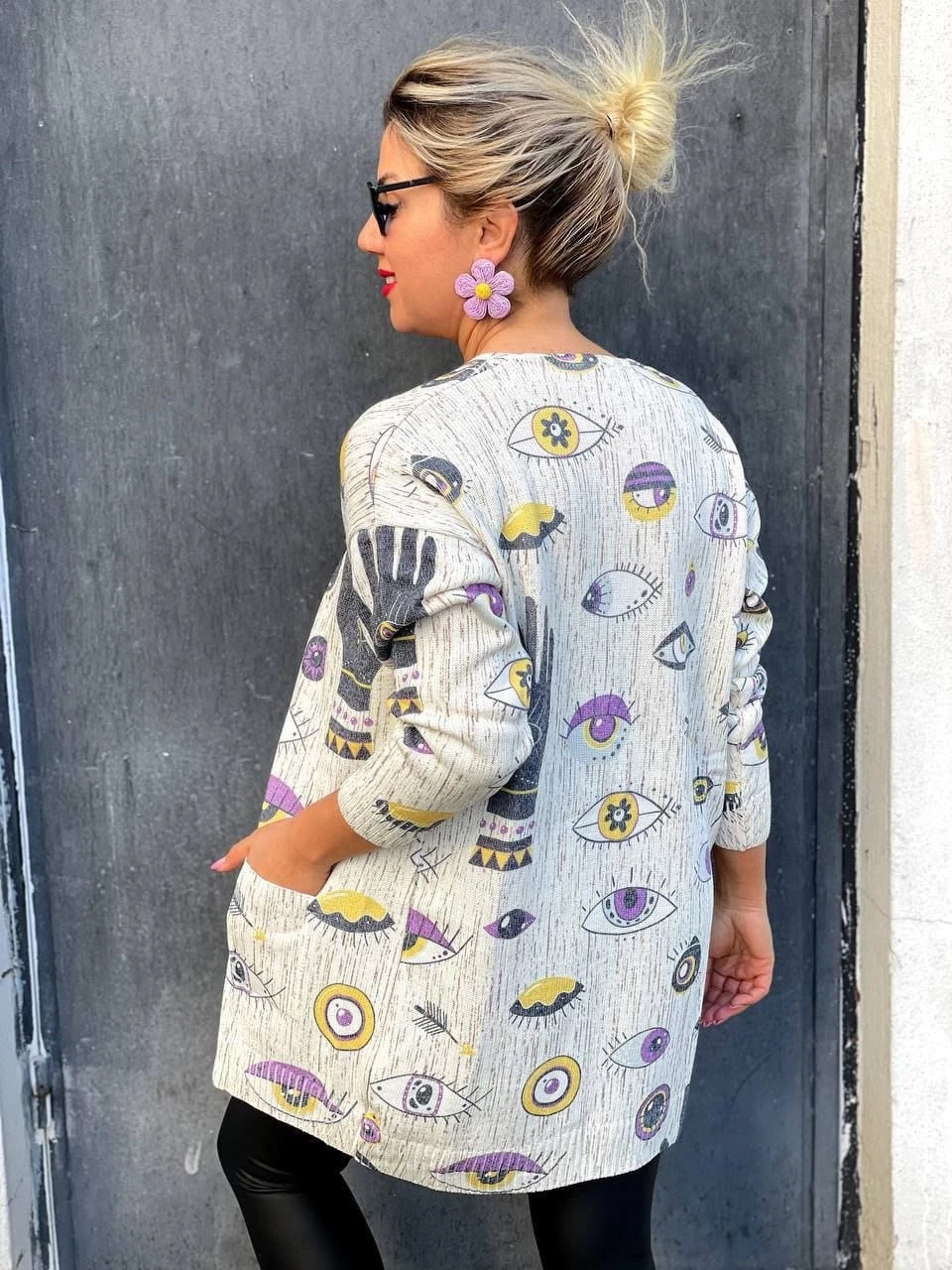 İtalyan Çelik Triko  Göz Desen Salaş Hırka