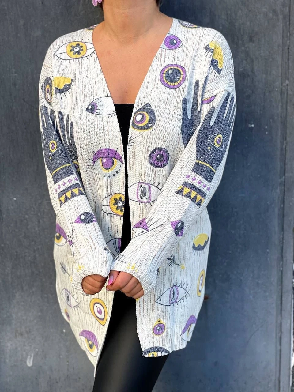 İtalyan Çelik Triko  Göz Desen Salaş Hırka