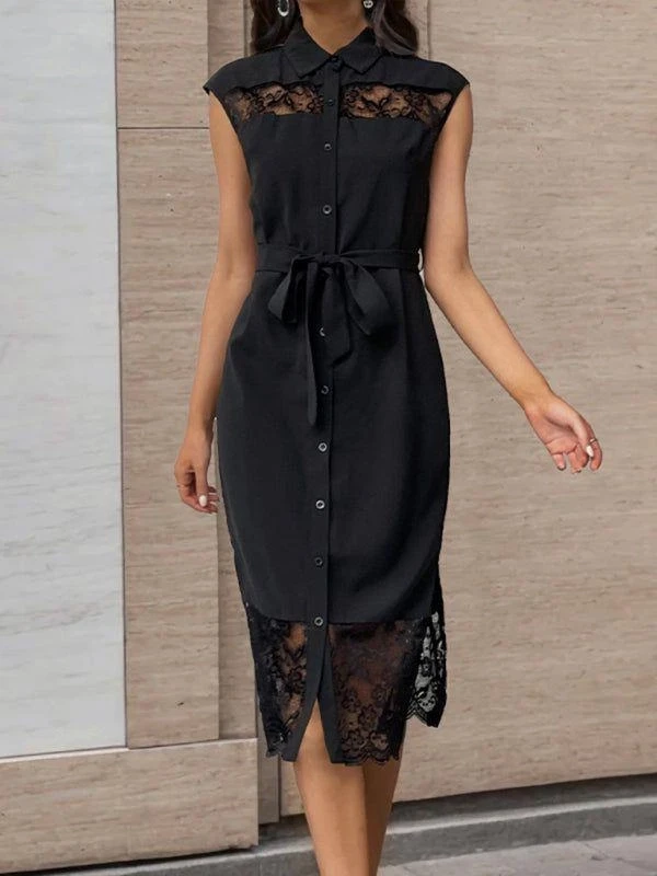 Jessika  Kumaş Dantel Detaylı Gömlek Elbise