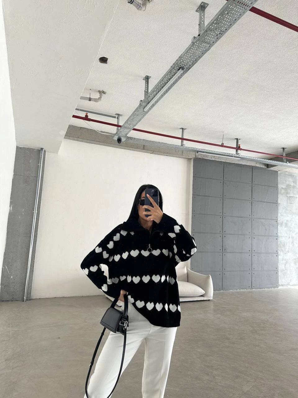 Kalp Desenli Triko Kazak