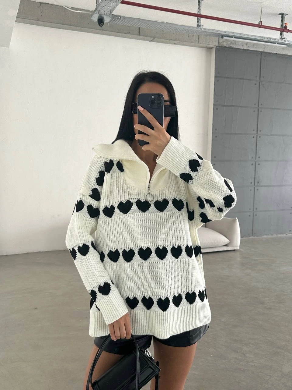 Kalp Desenli Triko Kazak