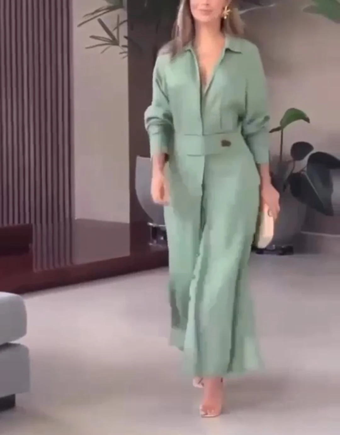 Keten Kumaş Cepli Maxi Elbise