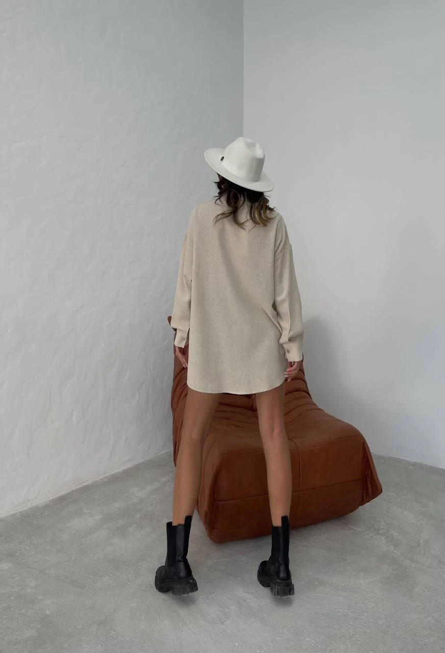 Keten Kumaş Dantel Detaylı Gömlek