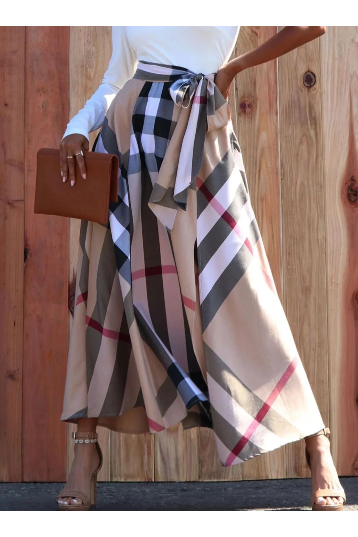 Krep Kumaş Desenli Klos Etek