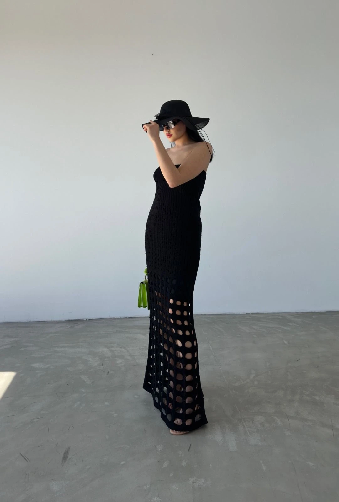 Maxi Straplez Lazer Kesim Elbise