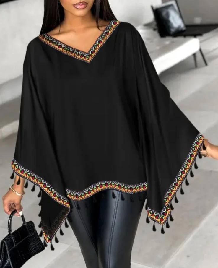 Mikro Kumaş Püsküllü Salaş Bluz