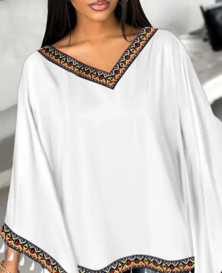 Mikro Kumaş Püsküllü Salaş Bluz