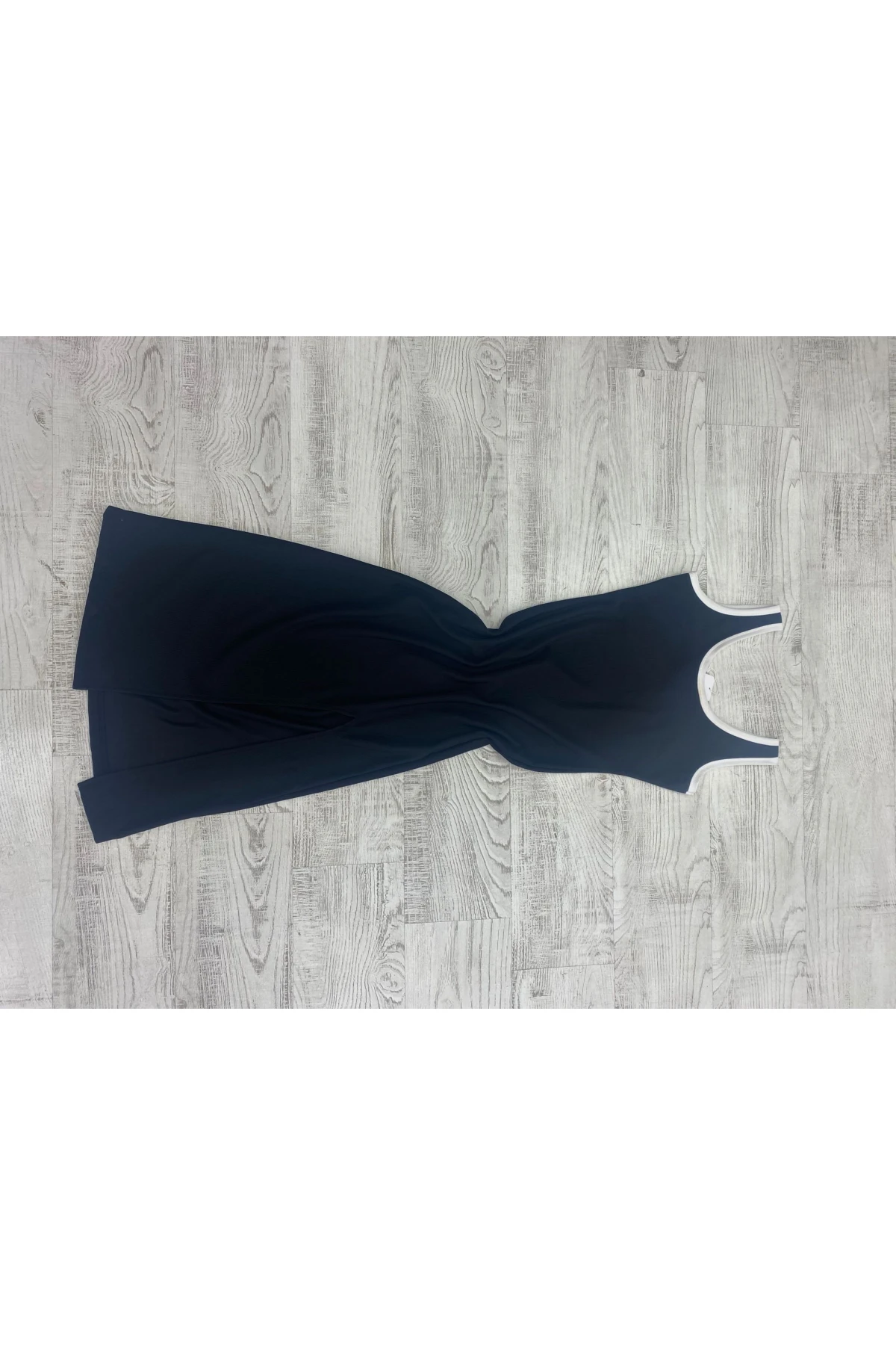 Ottoman Kumaş Askıları Şeritli Yandan Yırtmaçlı Midi Boy Elbise