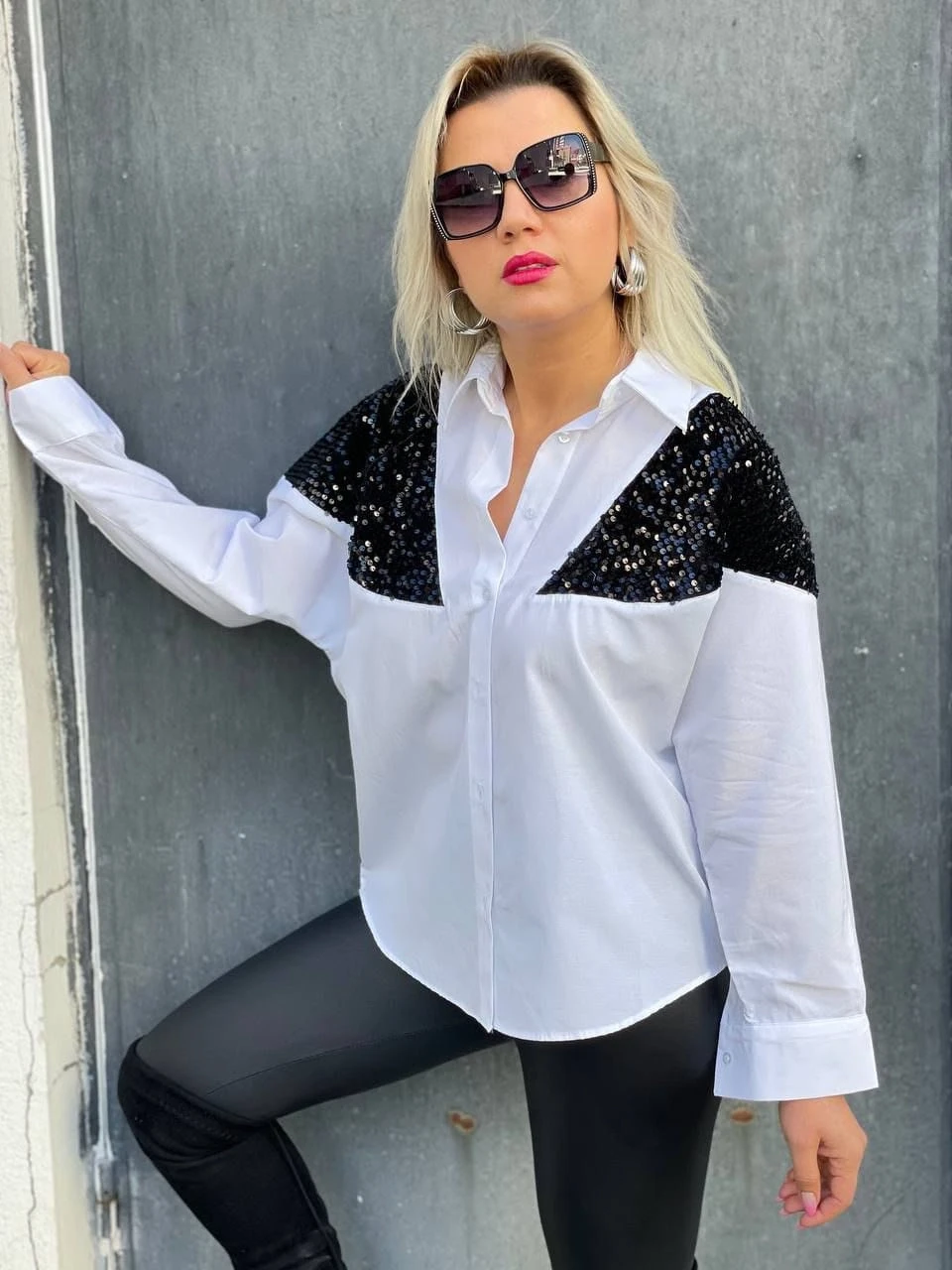 Payetli Tasarım Poplin Gömlek