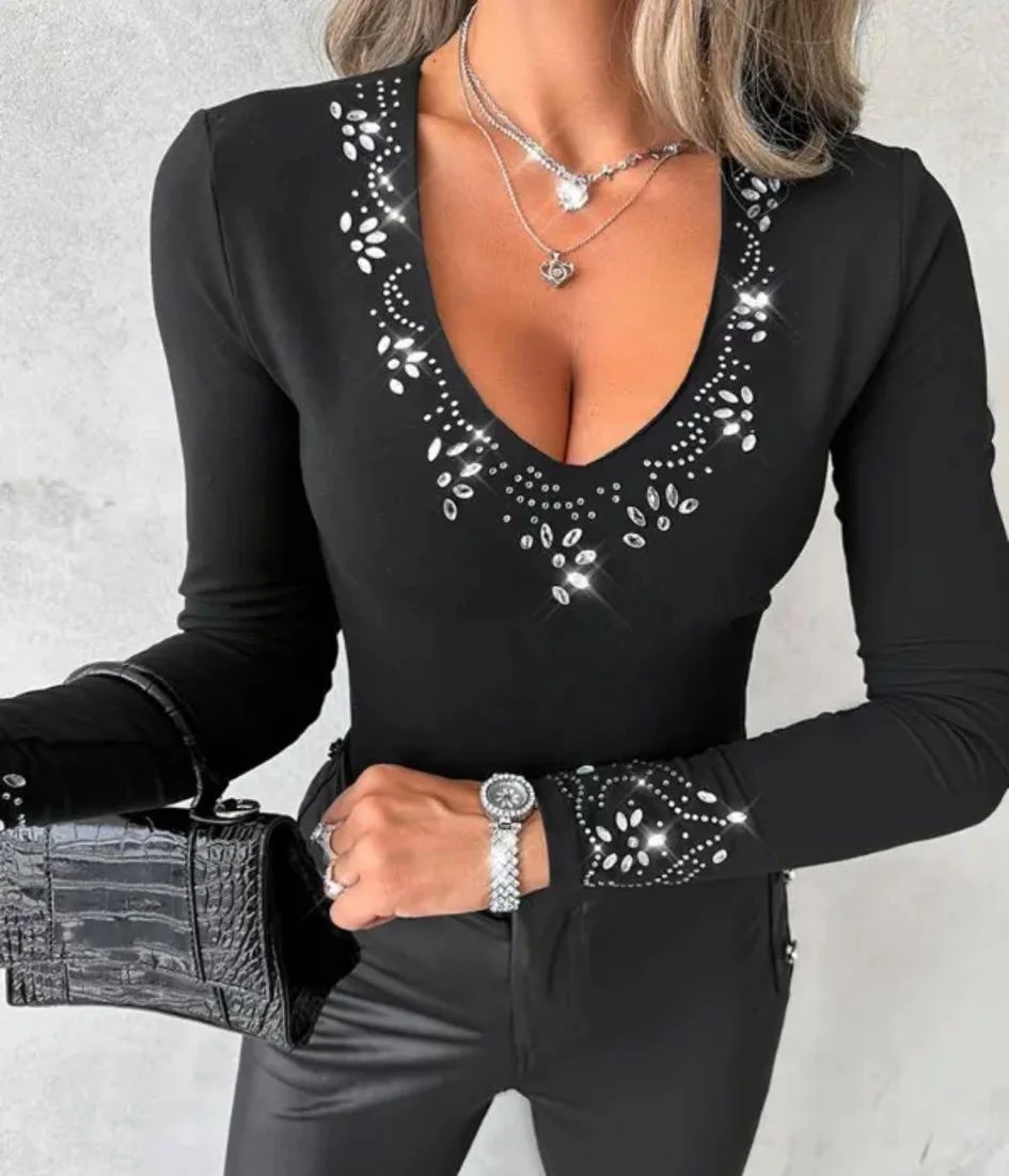 Scuba Dalgıç Kumaş Taş Detaylı Bluz