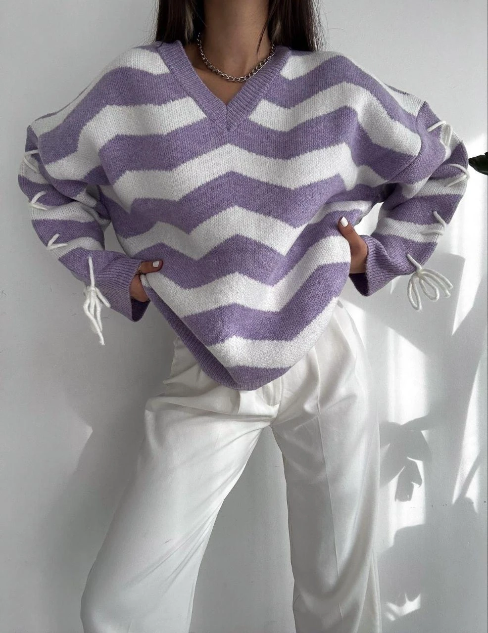 Zigzag Desen Ve Yaka Triko Kazak