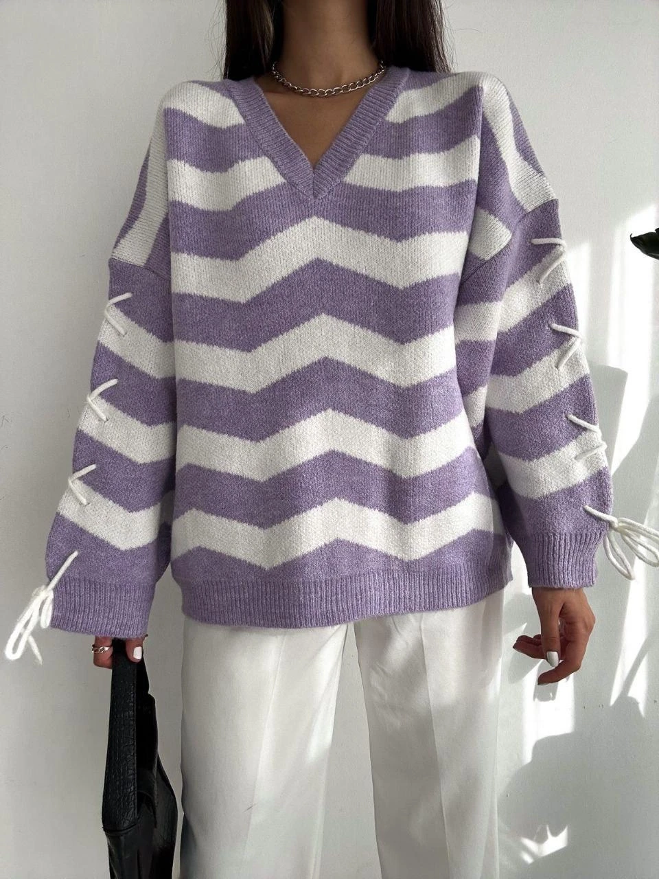 Zigzag Desen Ve Yaka Triko Kazak