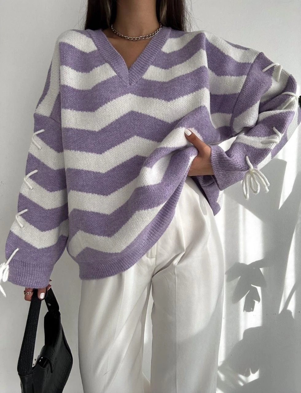 Zigzag Desen Ve Yaka Triko Kazak