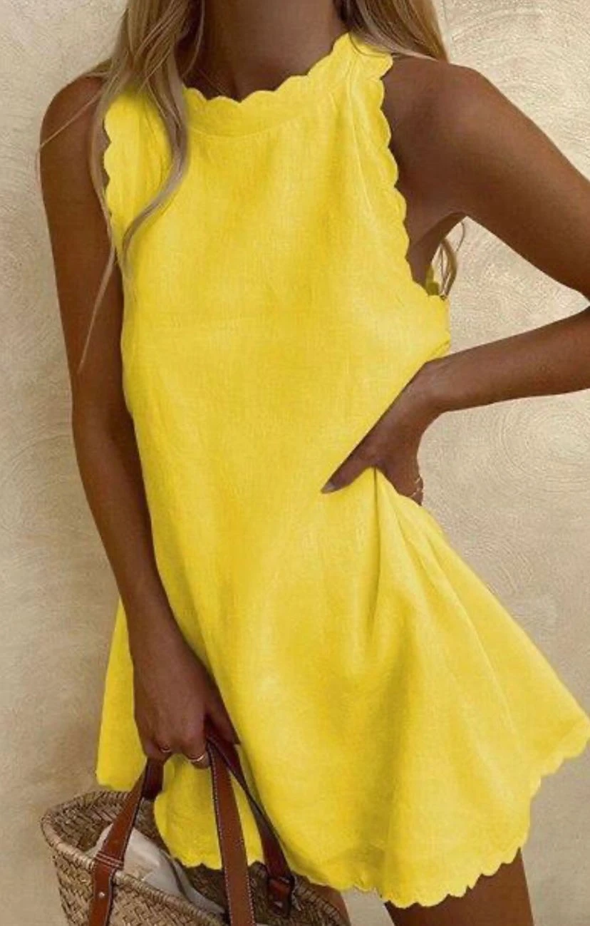 Keten Kumaş Lazer Kesim Elbise