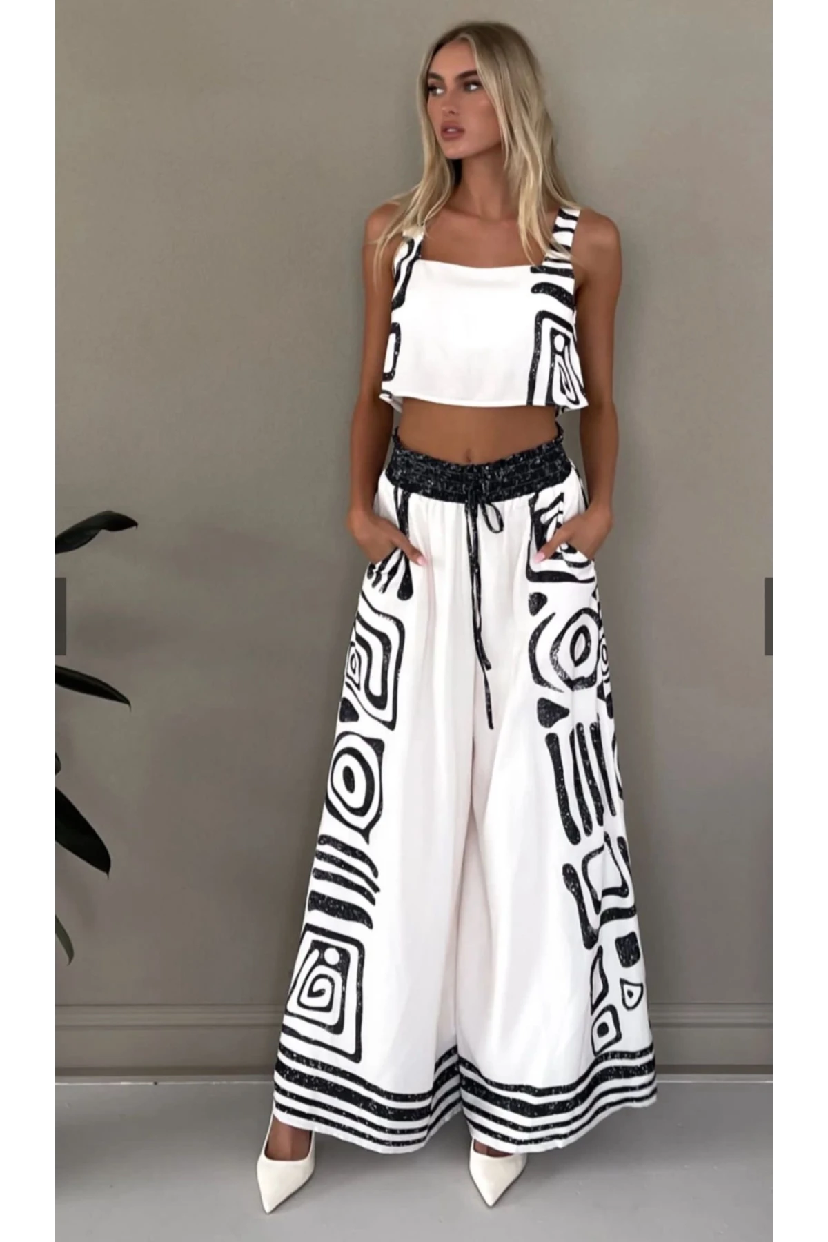 2 li Takım Pantolon & Crop Atlas Kumas