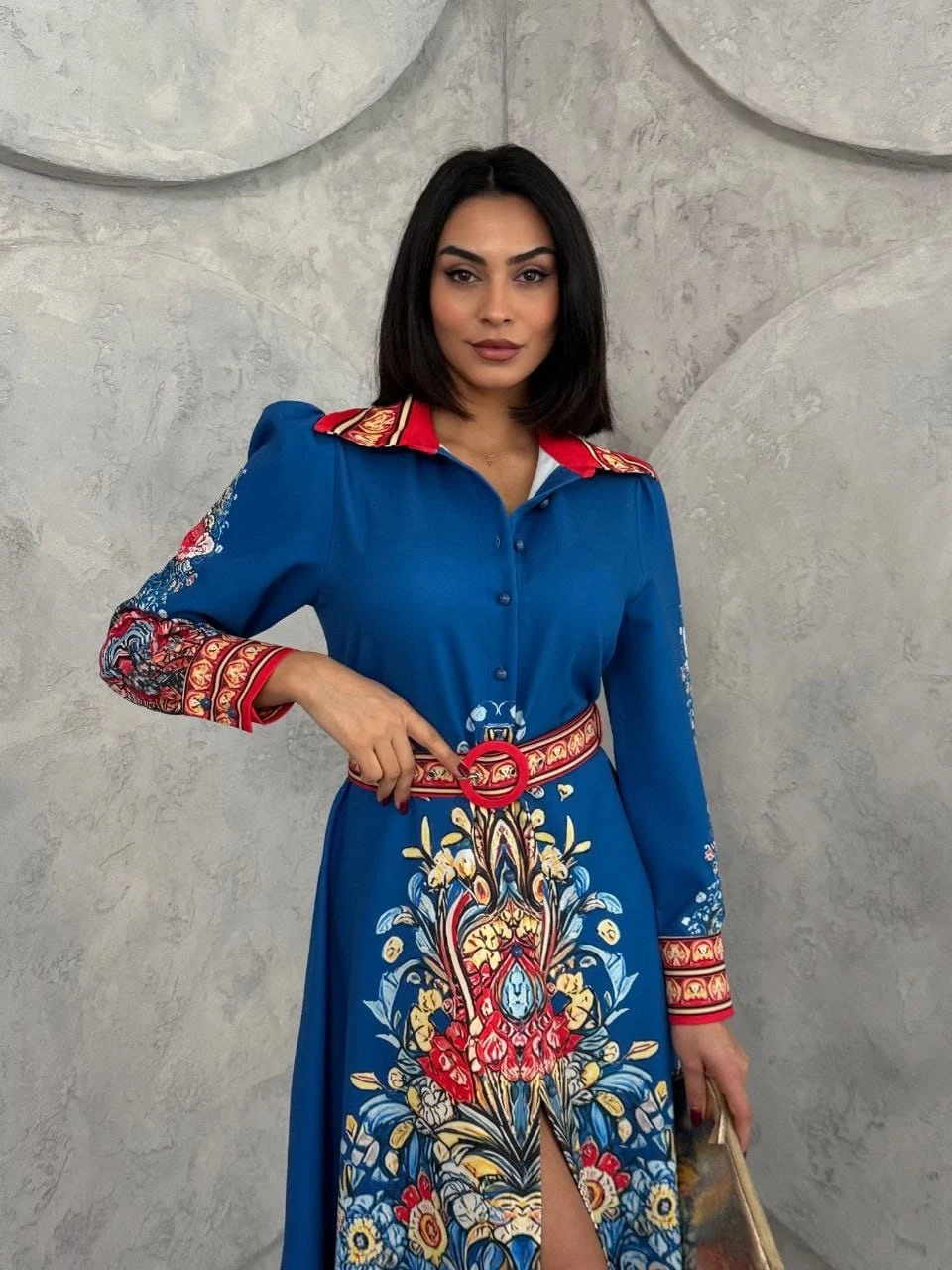 Atlas Kumaş Kemerli Maxi Elbise