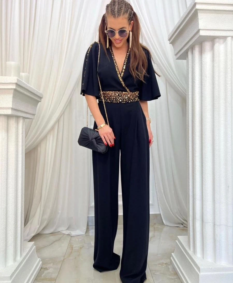 Atlas Kumaş Lıkralı Taş Garnili Tulum