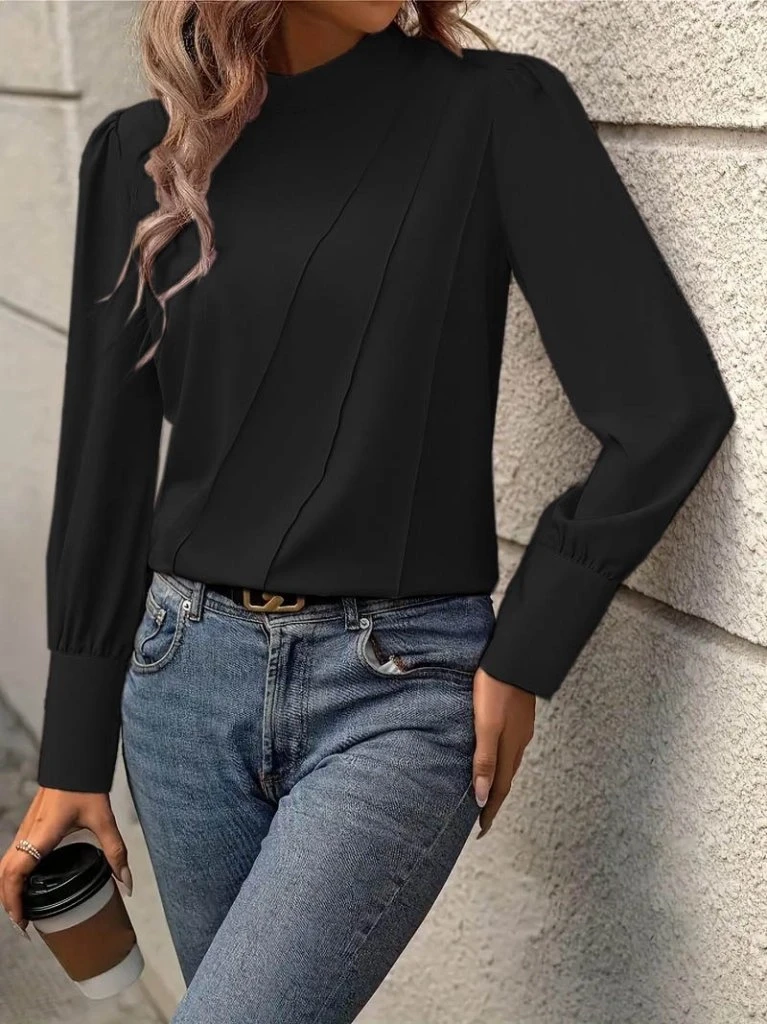 Balıkçı Yaka Önden Dikişli Dokuma Bluz