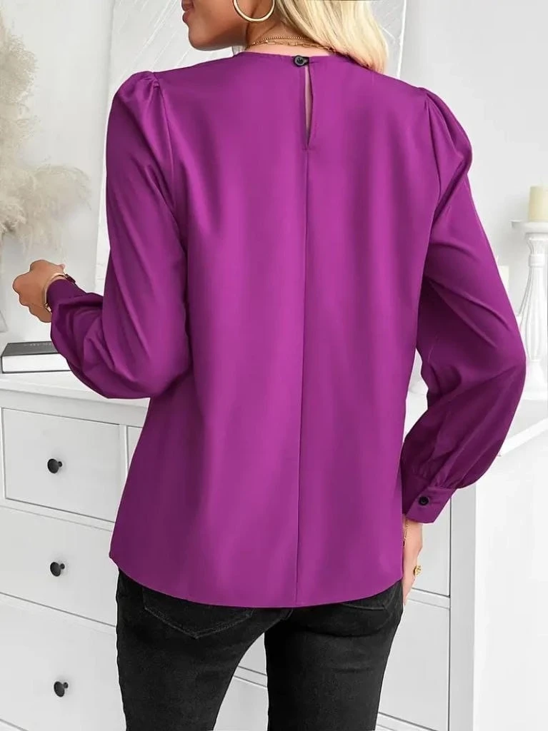 Bisiklet Yaka Pileli İthal Krep Bluz