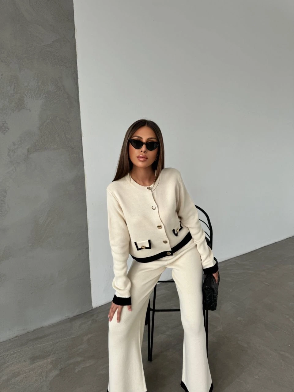 Biye Detaylı Düğmeli Triko takım