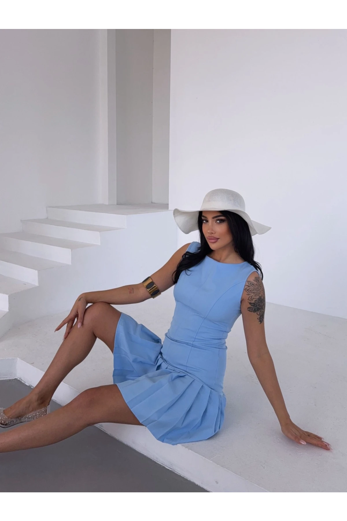 Dabıl Kumaş Pliseli Elbise