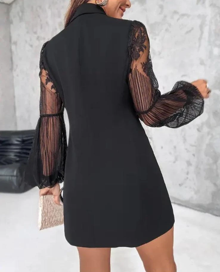 Dalgıç Kumaş İthal Dantel ve Düğme Detaylı Ceket Elbise