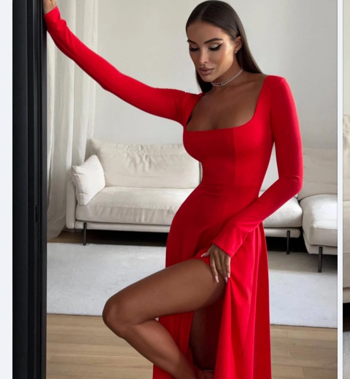 Dalgıç Kumaş Yırtmaçlı Elbise