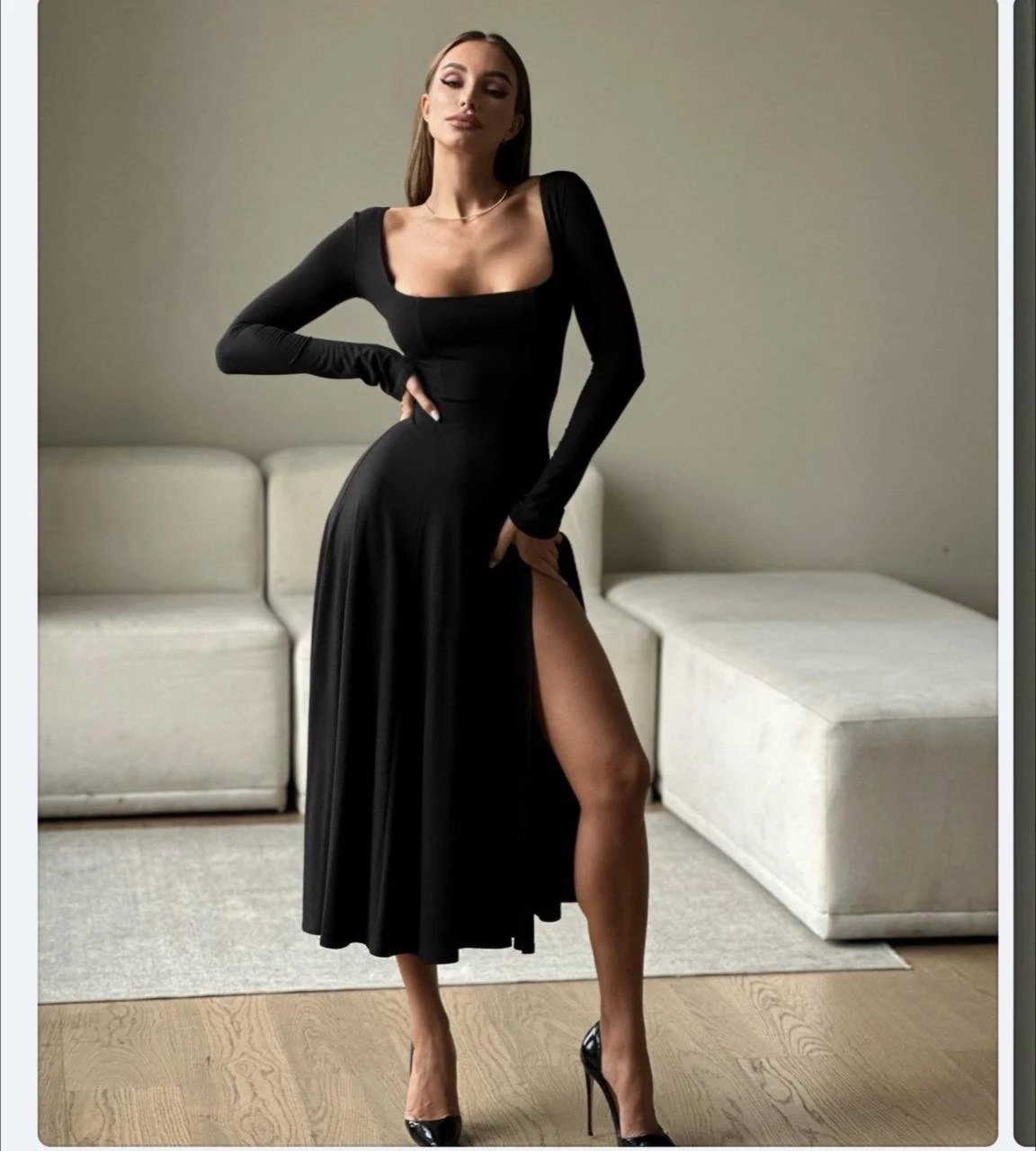 Dalgıç Kumaş Yırtmaçlı Elbise