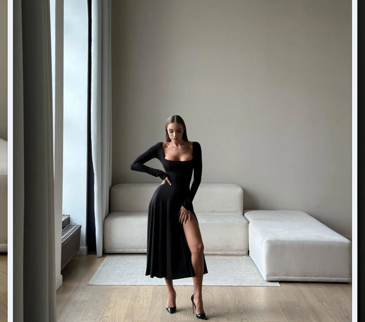 Dalgıç Kumaş Yırtmaçlı Elbise