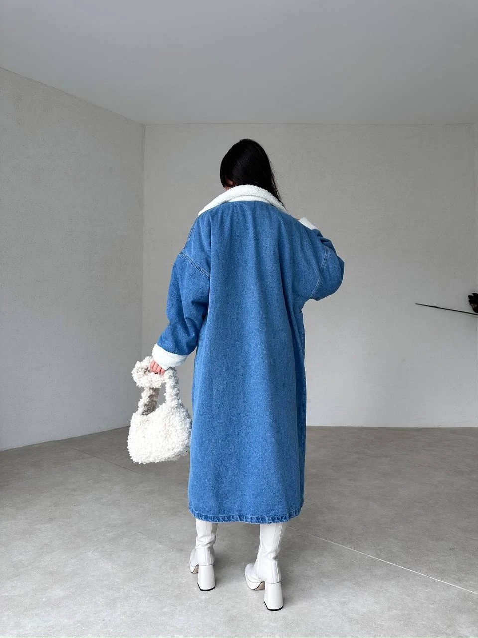 Denim Yıkamalı İçi Peluş Kaban