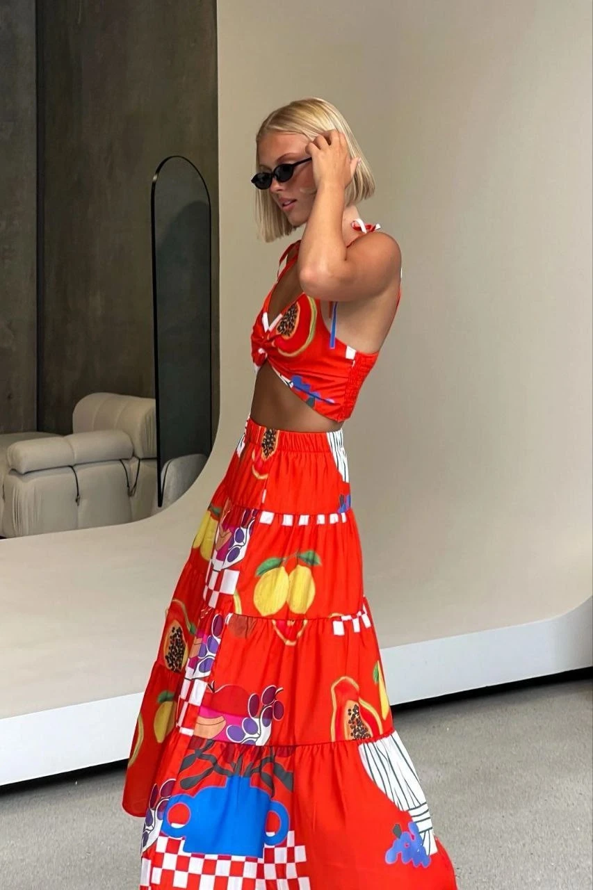 Desenli İkili Takım İthal Krep Kumaş