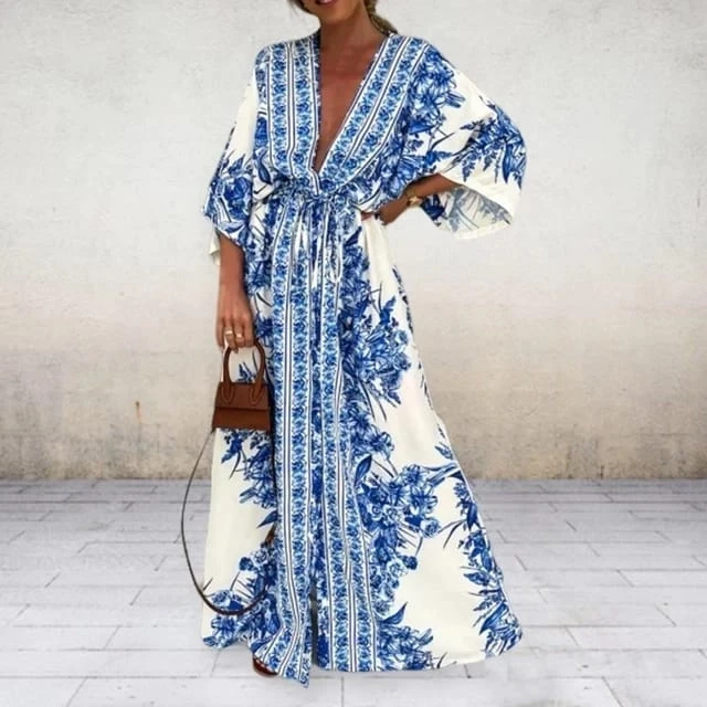 Desenli  Mikro Kumaş Maxi  Kimono & Elbise