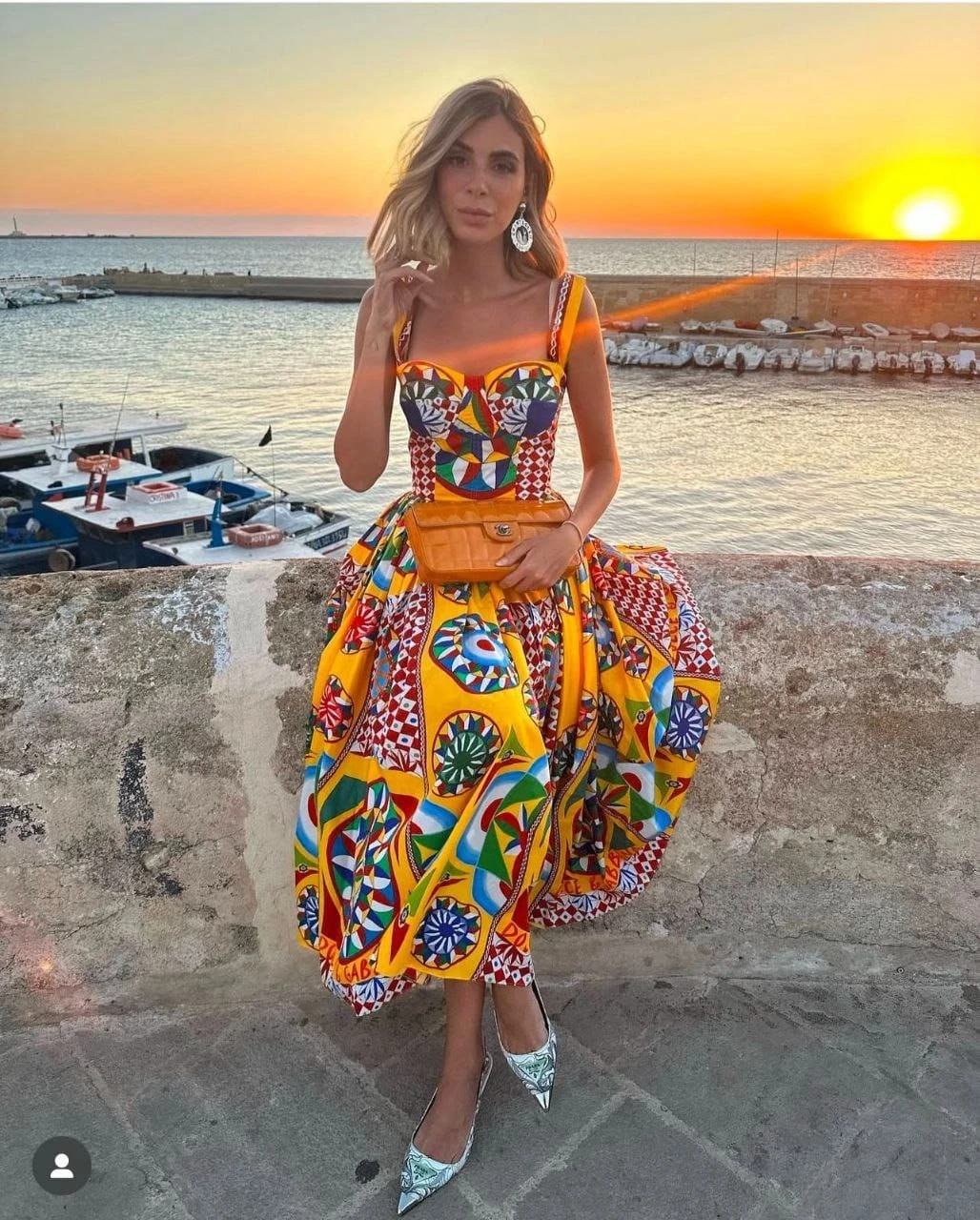 D&G Desenli Elbise İthal Krep Kumaş Elbise