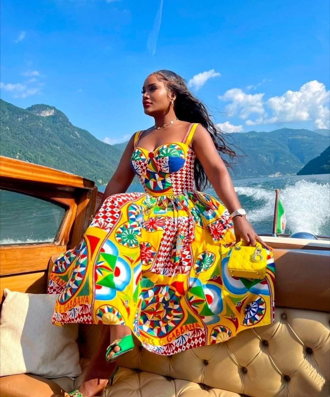 D&G Desenli Elbise İthal Krep Kumaş Elbise