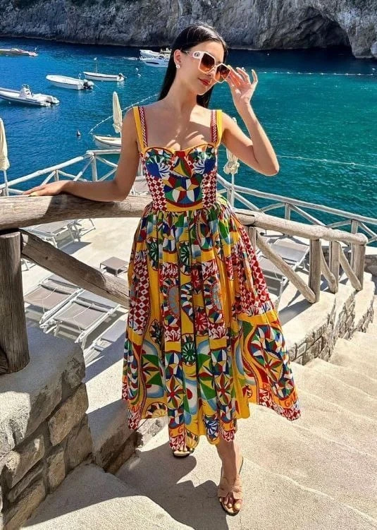 D&G Desenli Elbise İthal Krep Kumaş Elbise