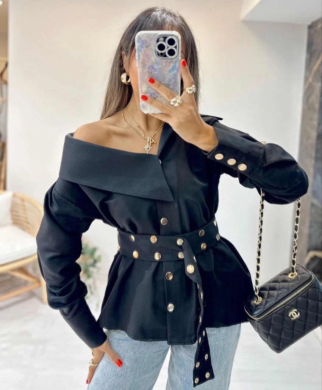 Droplu  Atlas Kumaş Gömlek