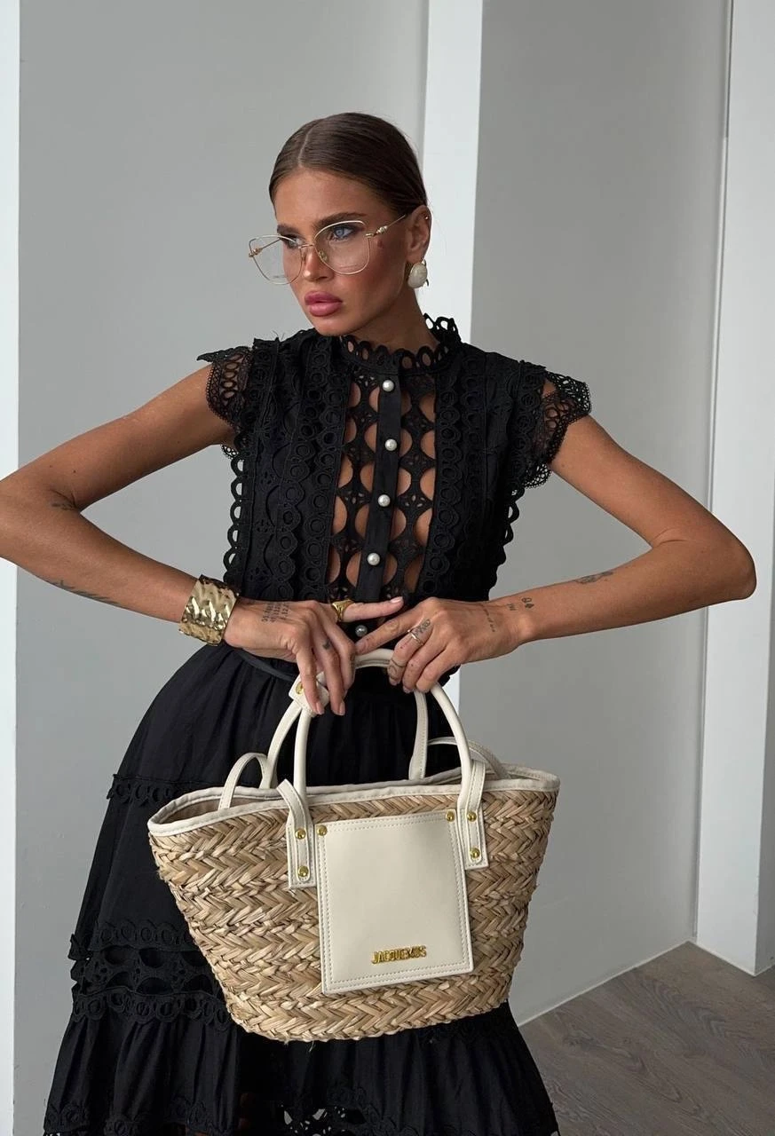 Fransız İşleme Detaylı Maxi  Elbise (Kemer Dahildir)