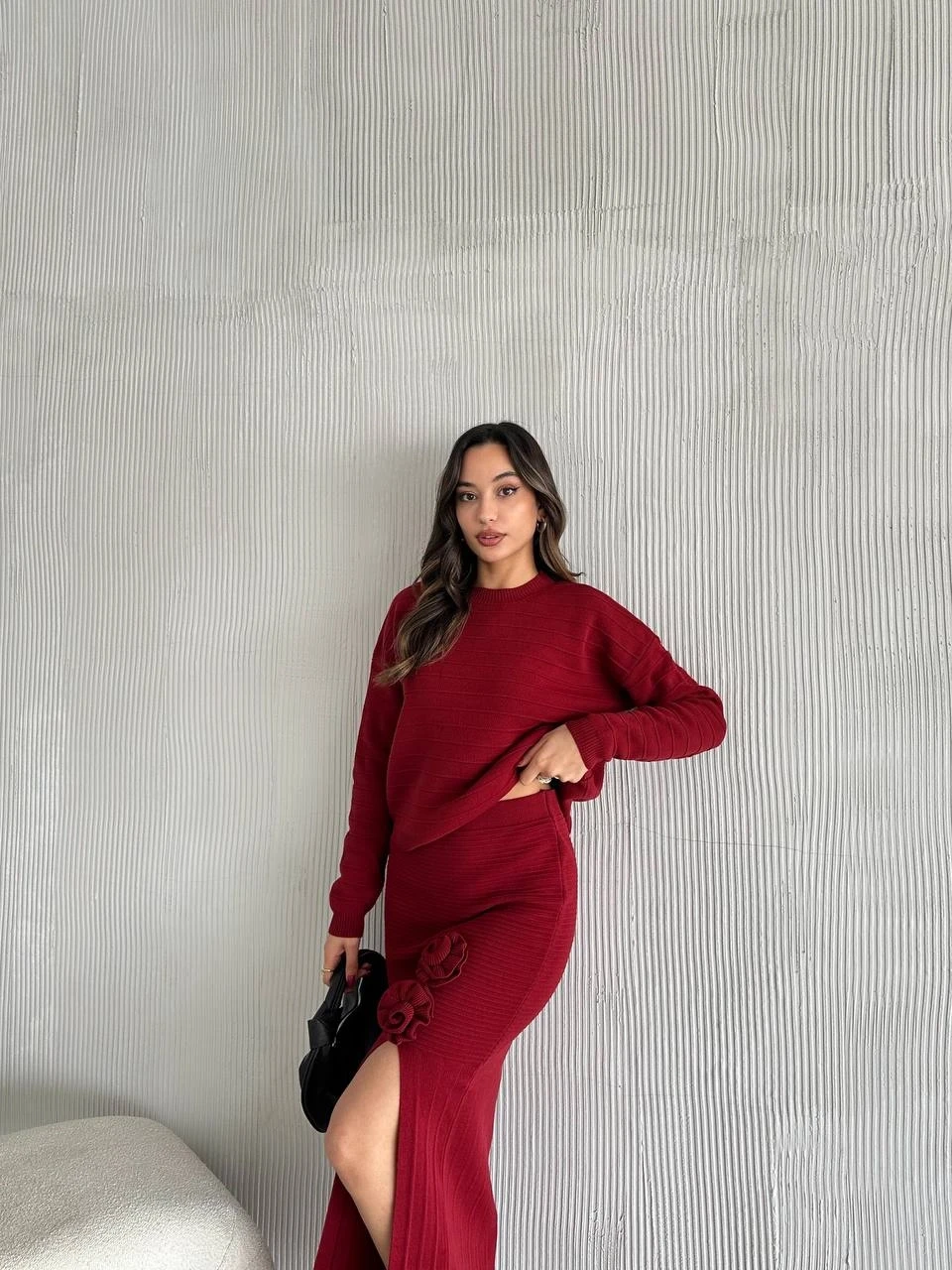 Gül Detaylı Yırtmaçlı İkili Takım