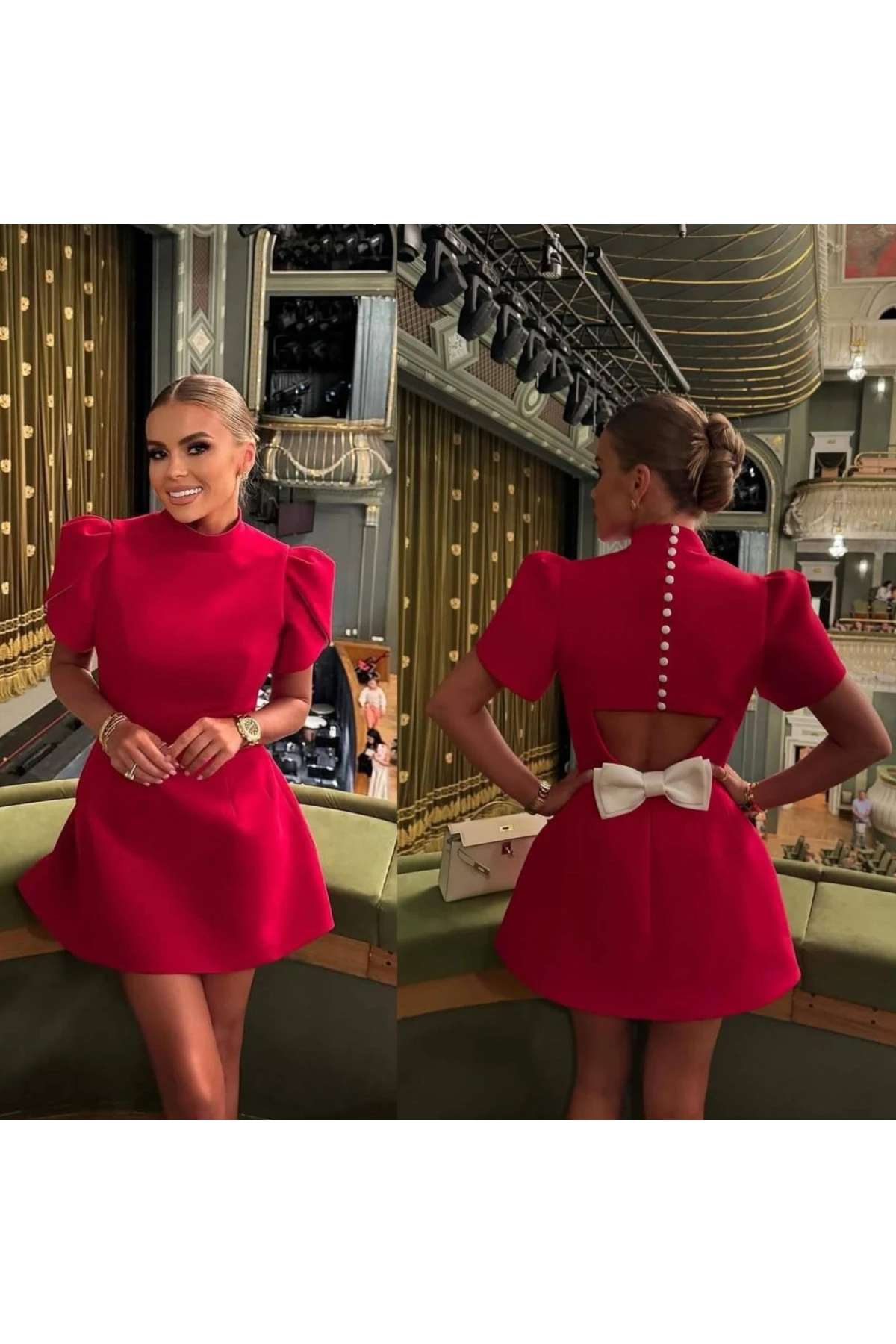 İthal Atlas Kumaş Sırtı Fiyonklu  Elbise