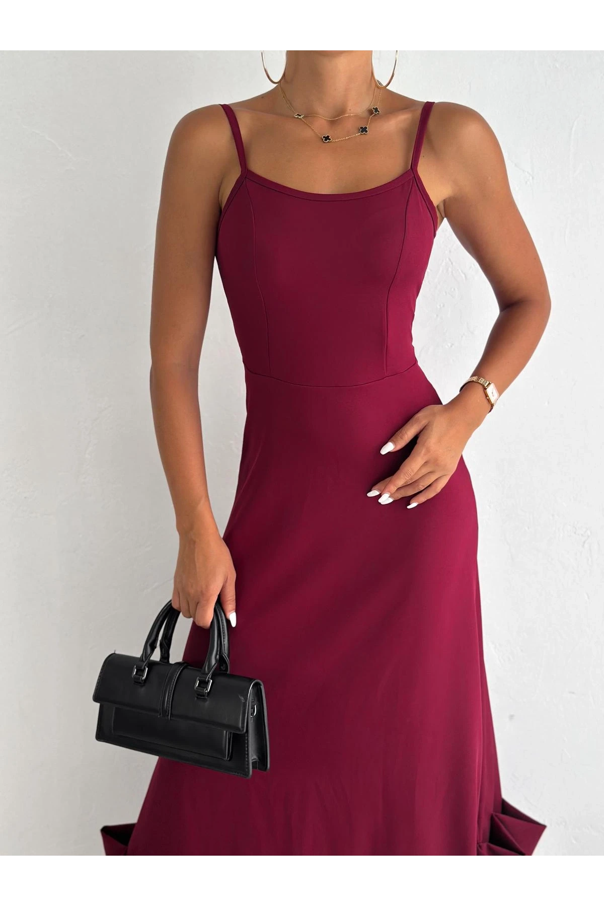 İthal Dabıl Kumaş Maxi Tasarım Elbise