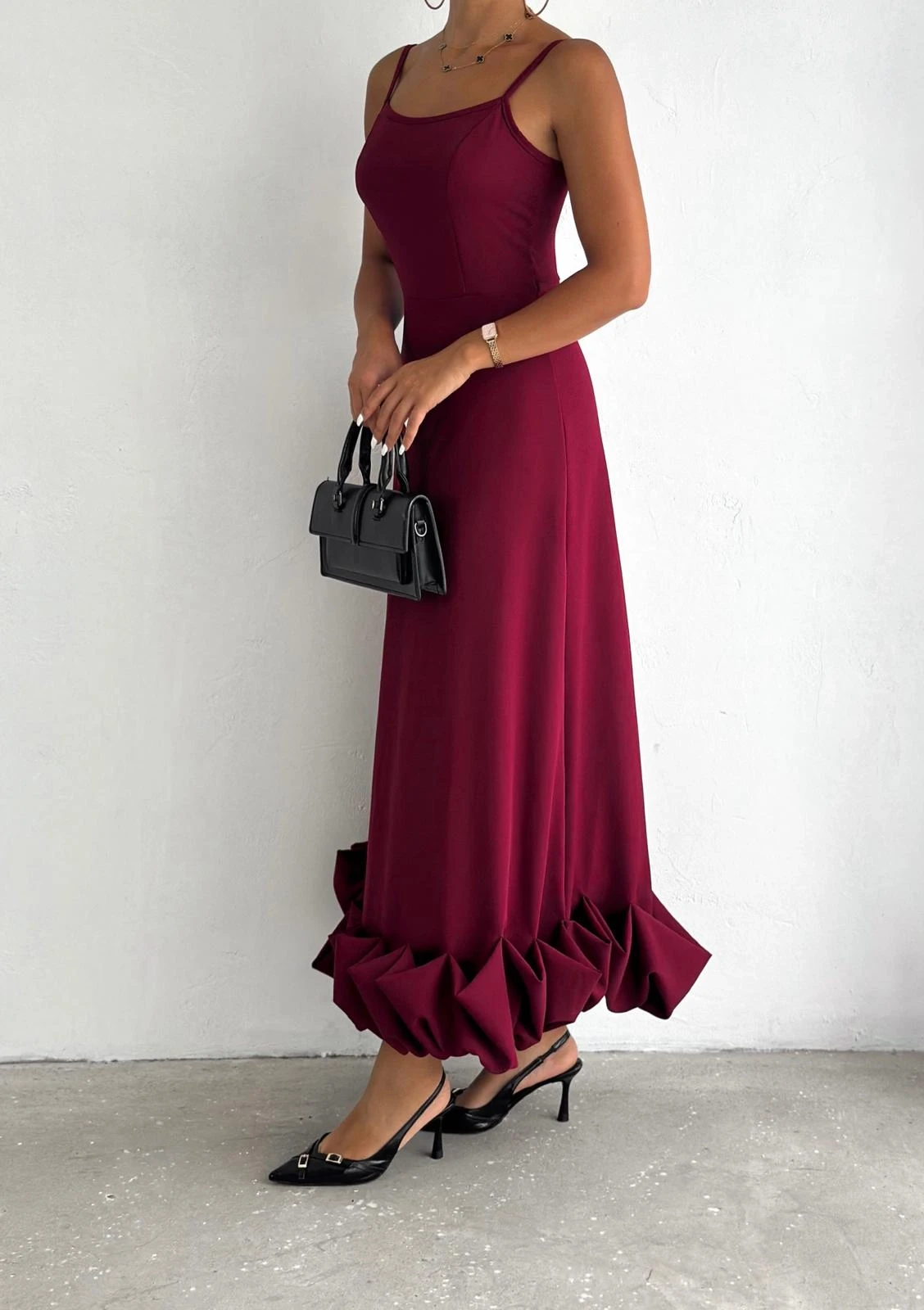 İthal Dabıl Kumaş Maxi Tasarım Elbise