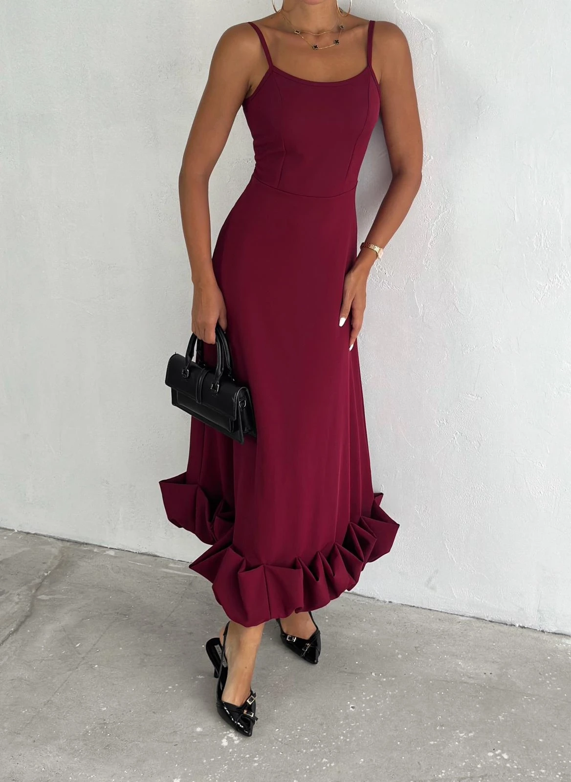 İthal Dabıl Kumaş Maxi Tasarım Elbise