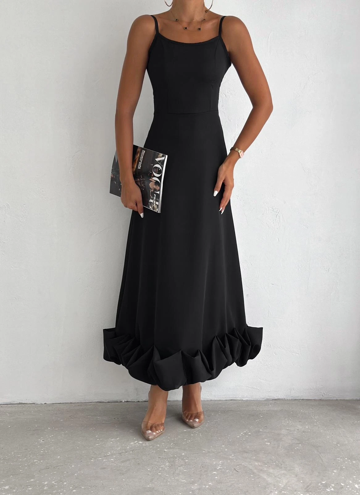 İthal Dabıl Kumaş Maxi Tasarım Elbise