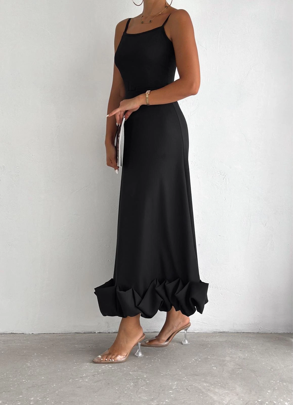 İthal Dabıl Kumaş Maxi Tasarım Elbise