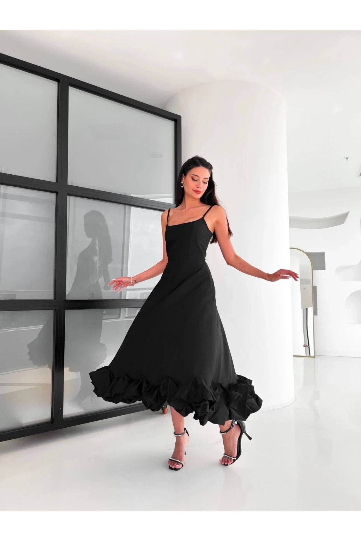 İthal Dabıl Kumaş Maxi Tasarım Elbise