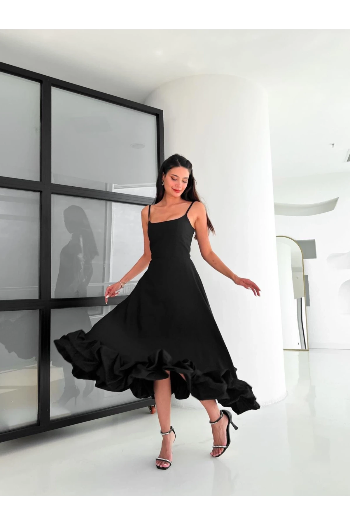 İthal Dabıl Kumaş Maxi Tasarım Elbise