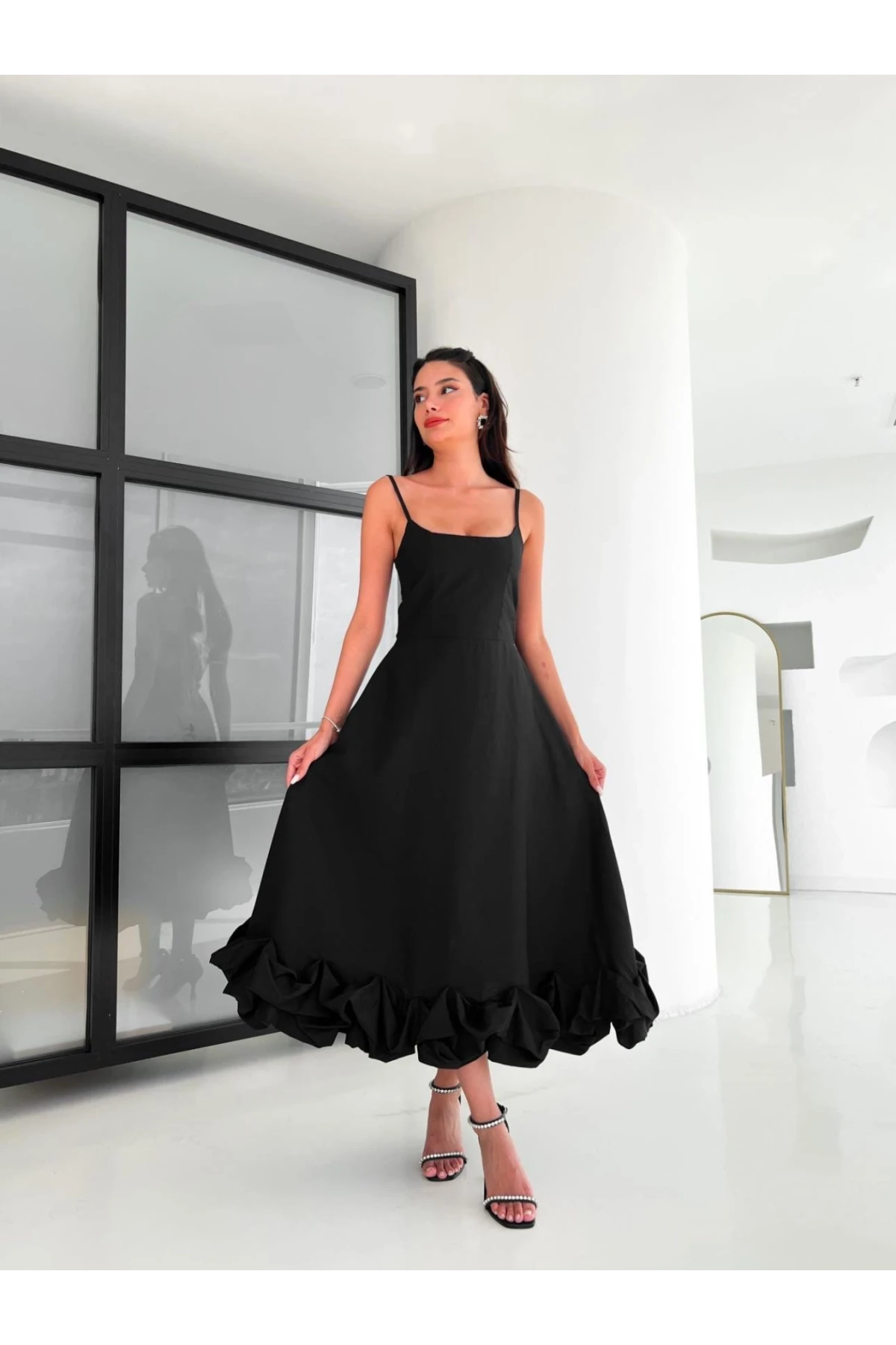 İthal Dabıl Kumaş Maxi Tasarım Elbise